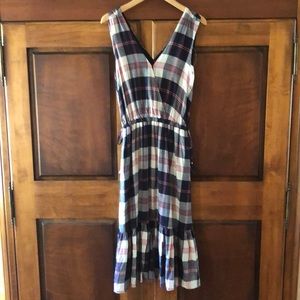 Anthro Isabella Sinclair Plaid Brushed Cotton V Neck Lined Dress